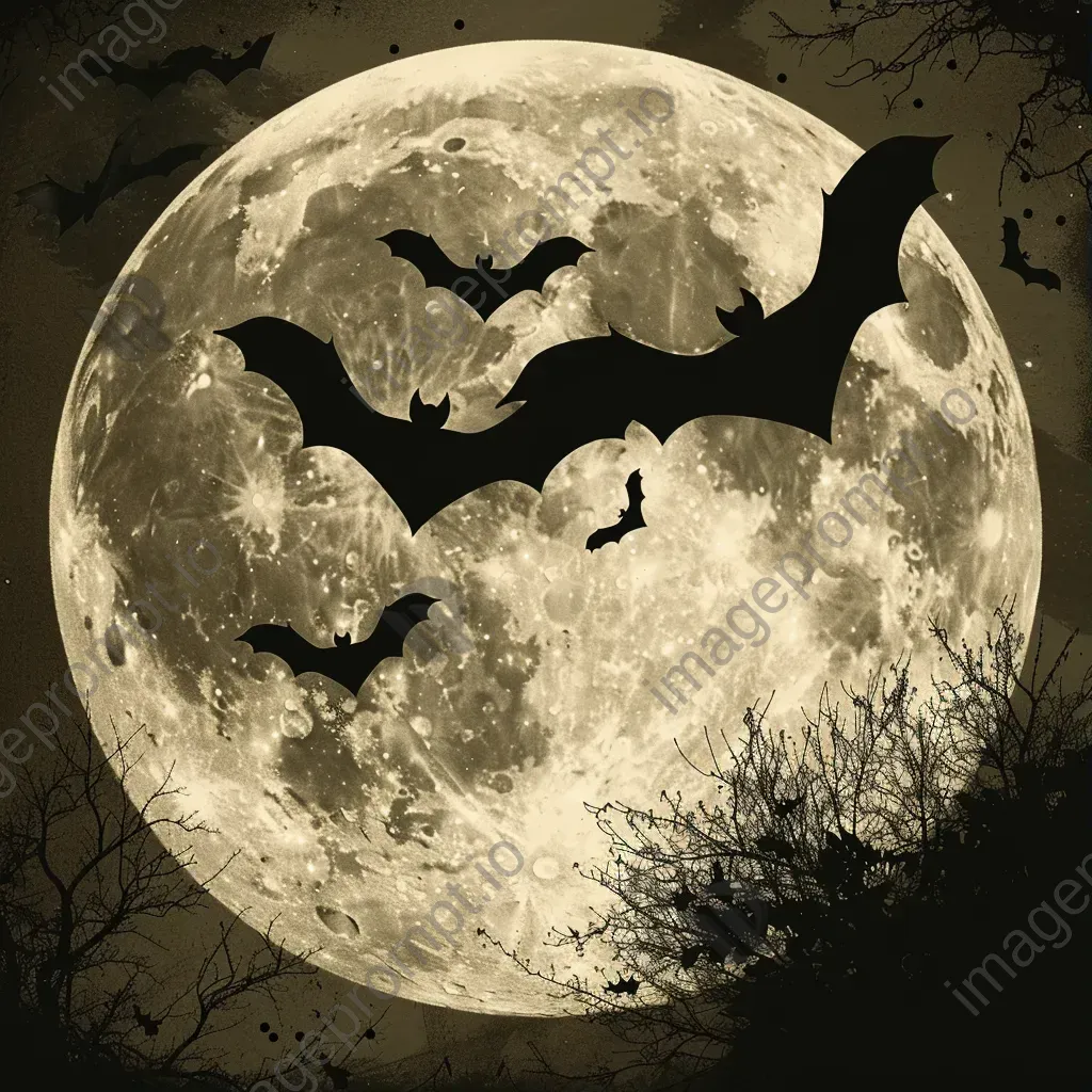 Silhouettes of bats flying against full moon - Image 1