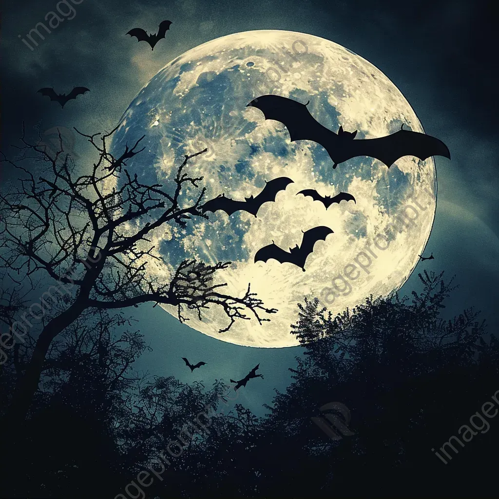 Silhouettes of bats flying against full moon - Image 2