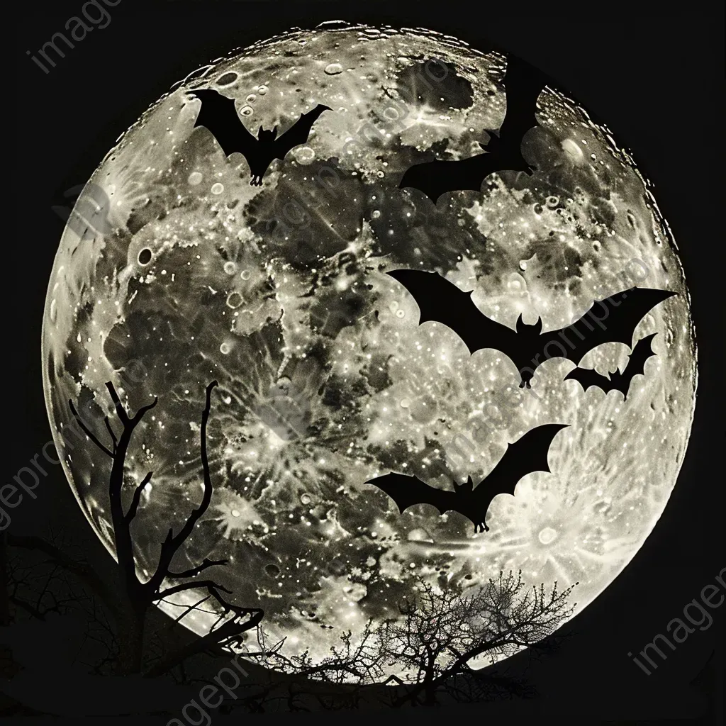 Silhouettes of bats flying against full moon - Image 3