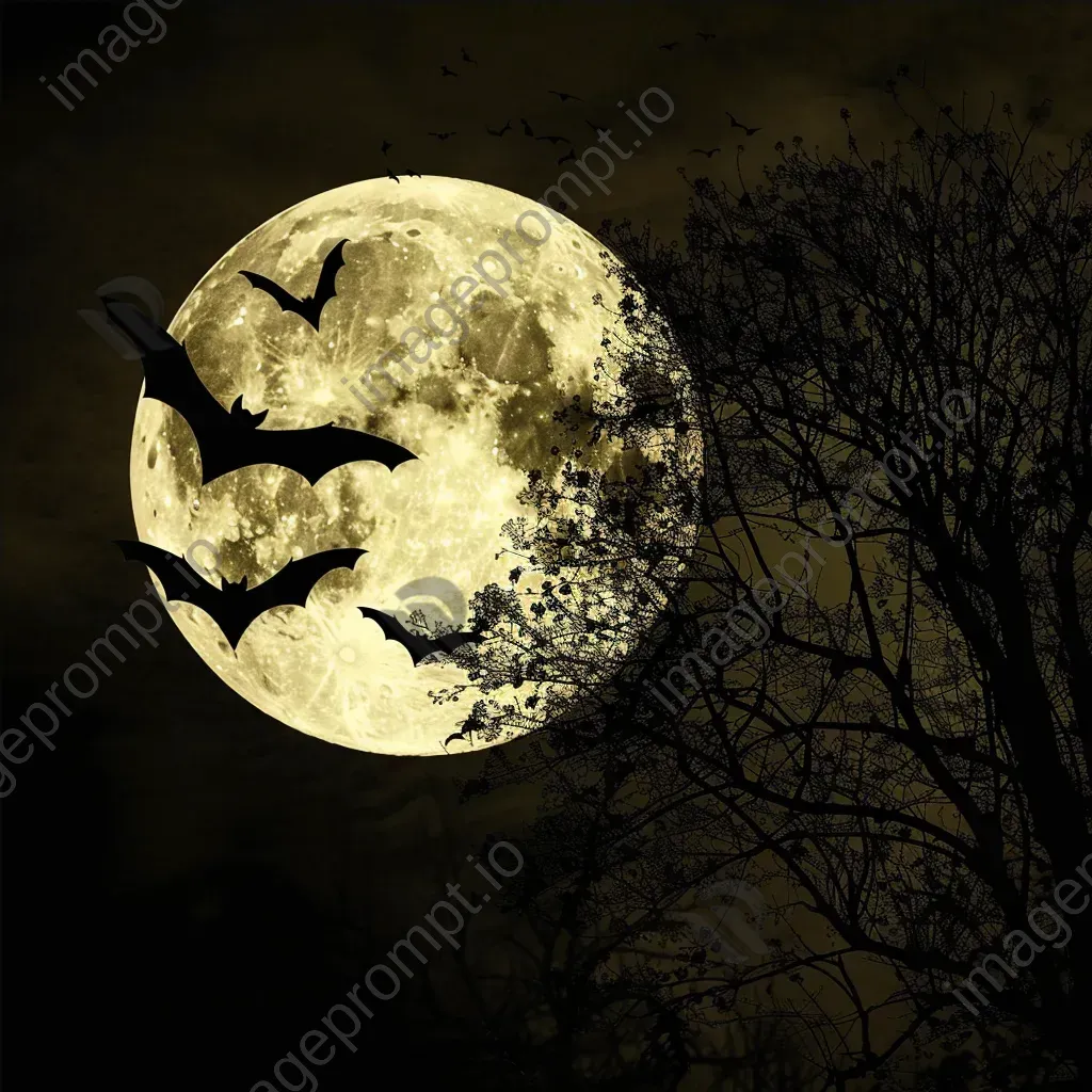 Silhouettes of bats flying against full moon - Image 4