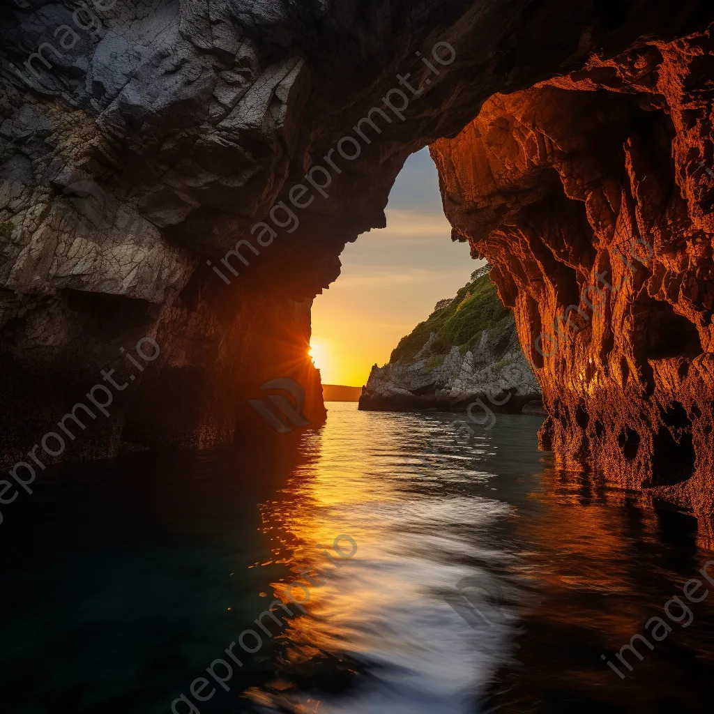 Sunset reflections in coastal caves - Image 1