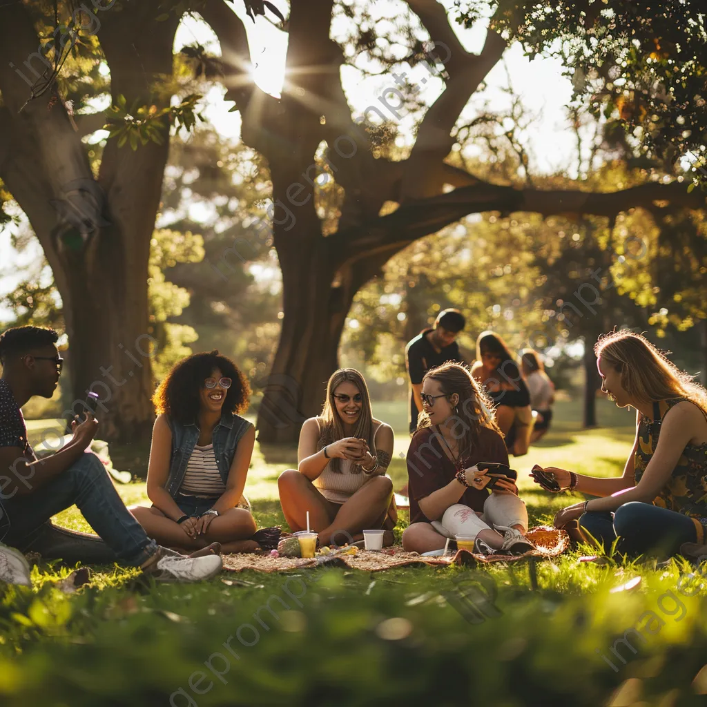 Group of friends taking photos in a park - Image 1