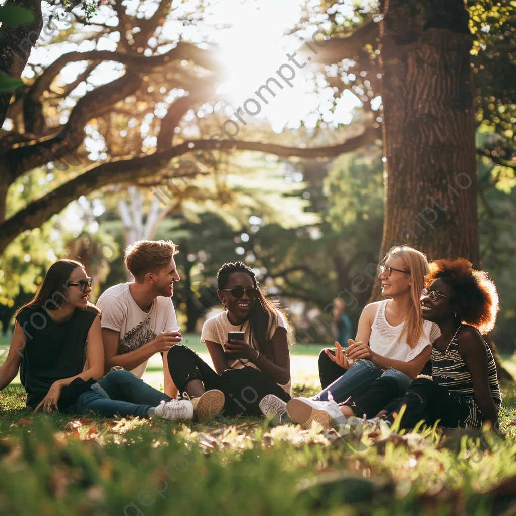 Group of friends taking photos in a park - Image 2