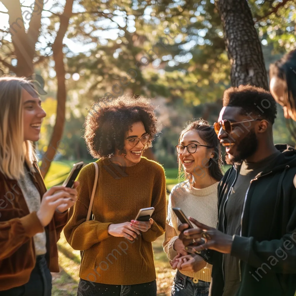 Group of friends taking photos in a park - Image 3