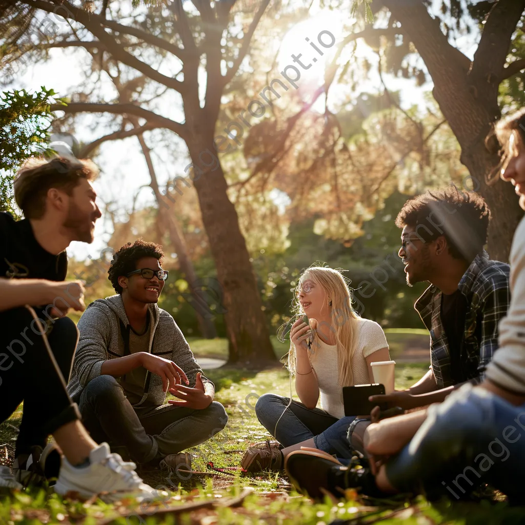 Group of friends taking photos in a park - Image 4