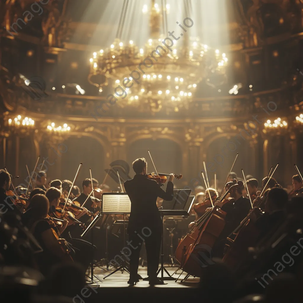 Conductor leading a symphonic orchestra in a grand hall. - Image 3