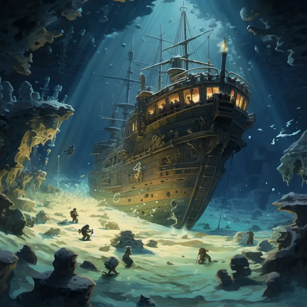 Sunken ship explored with glowing treasures - Image 2