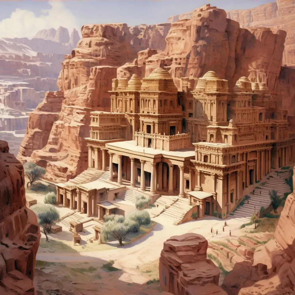 Aerial view of ancient Petra city with Treasury at the heart of rose-red cliffs - Image 3