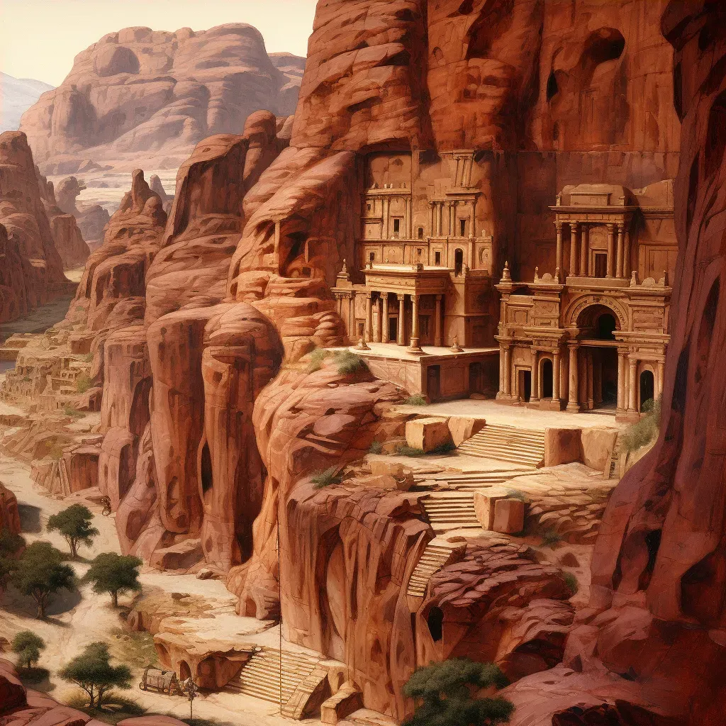 Aerial view of ancient Petra city with Treasury at the heart of rose-red cliffs - Image 4