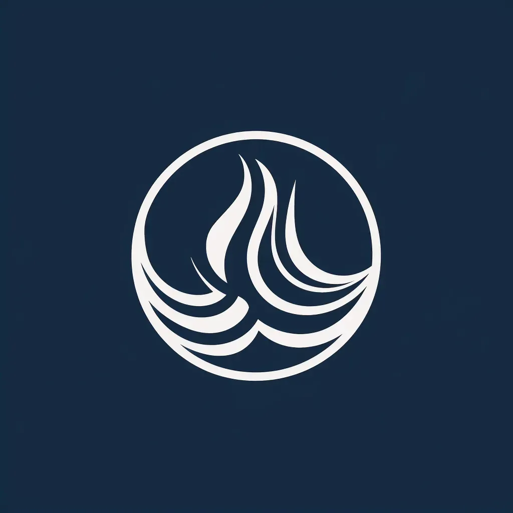 Minimalist logo with a wave turning into a hand, in deep blue and white. - Image 2