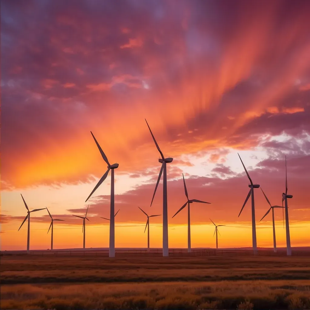 Wind farm turbines silhouetted against colorful sunset sky - Image 2