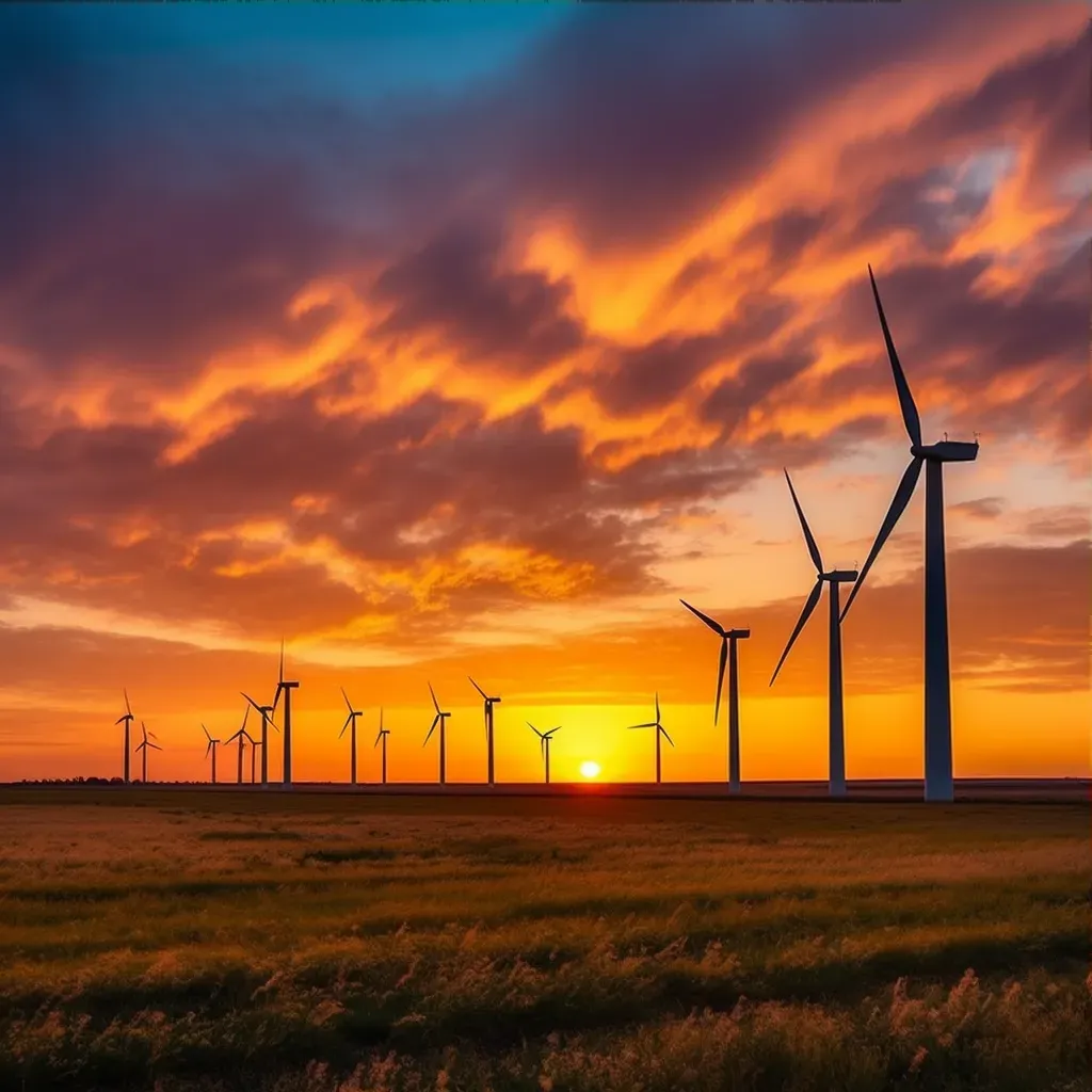 Wind farm turbines silhouetted against colorful sunset sky - Image 3