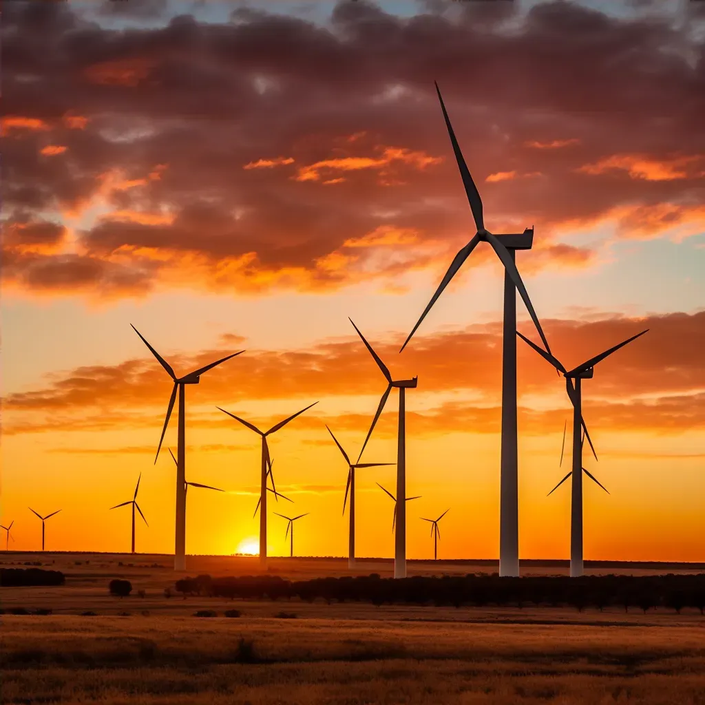 Wind farm turbines silhouetted against colorful sunset sky - Image 4