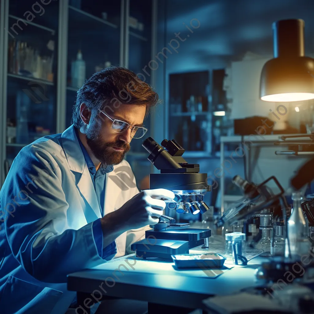 Scientist looking into a microscope in a modern lab. - Image 1