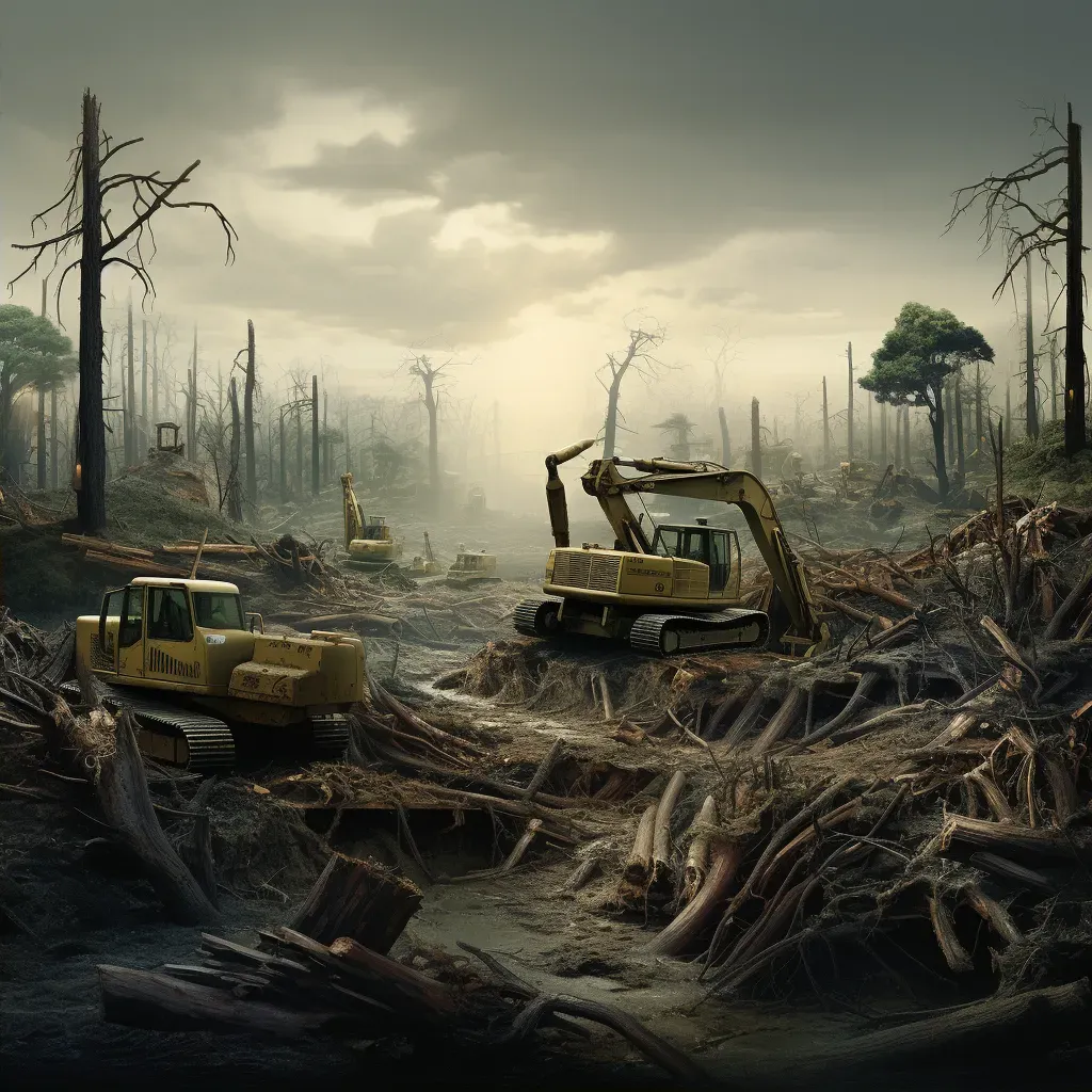 Image of a deforested land with tree stumps and machinery - Image 2