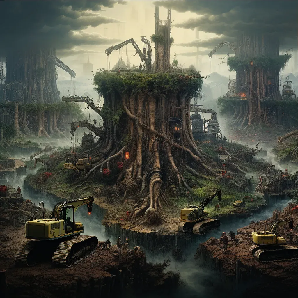 Image of a deforested land with tree stumps and machinery - Image 3