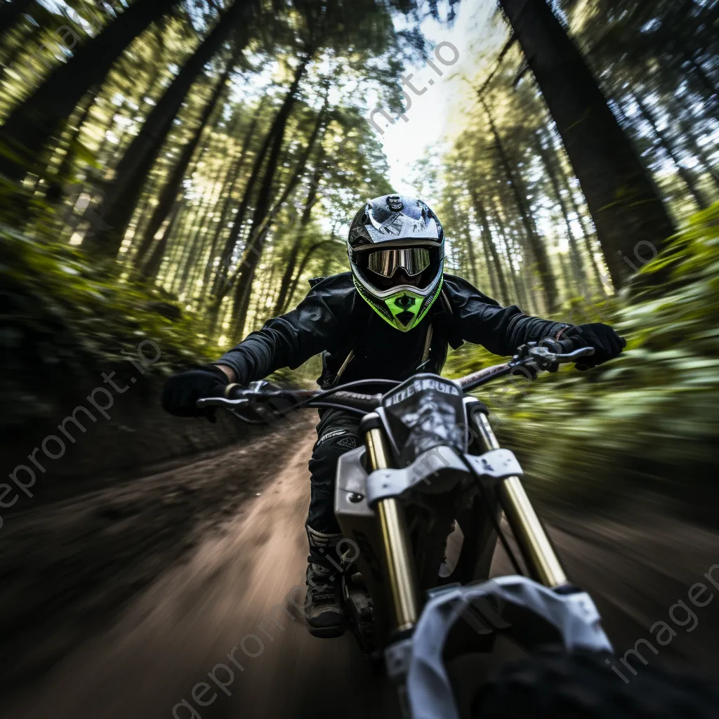 Motorcycle racing through a winding forest trail - Image 2