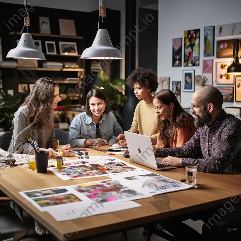 Group of professionals brainstorming in a studio with mood boards - Image 1