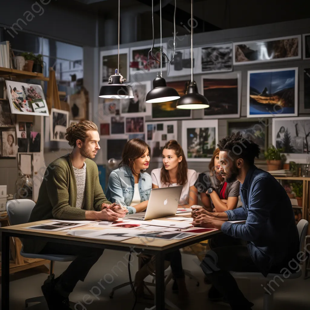 Group of professionals brainstorming in a studio with mood boards - Image 2