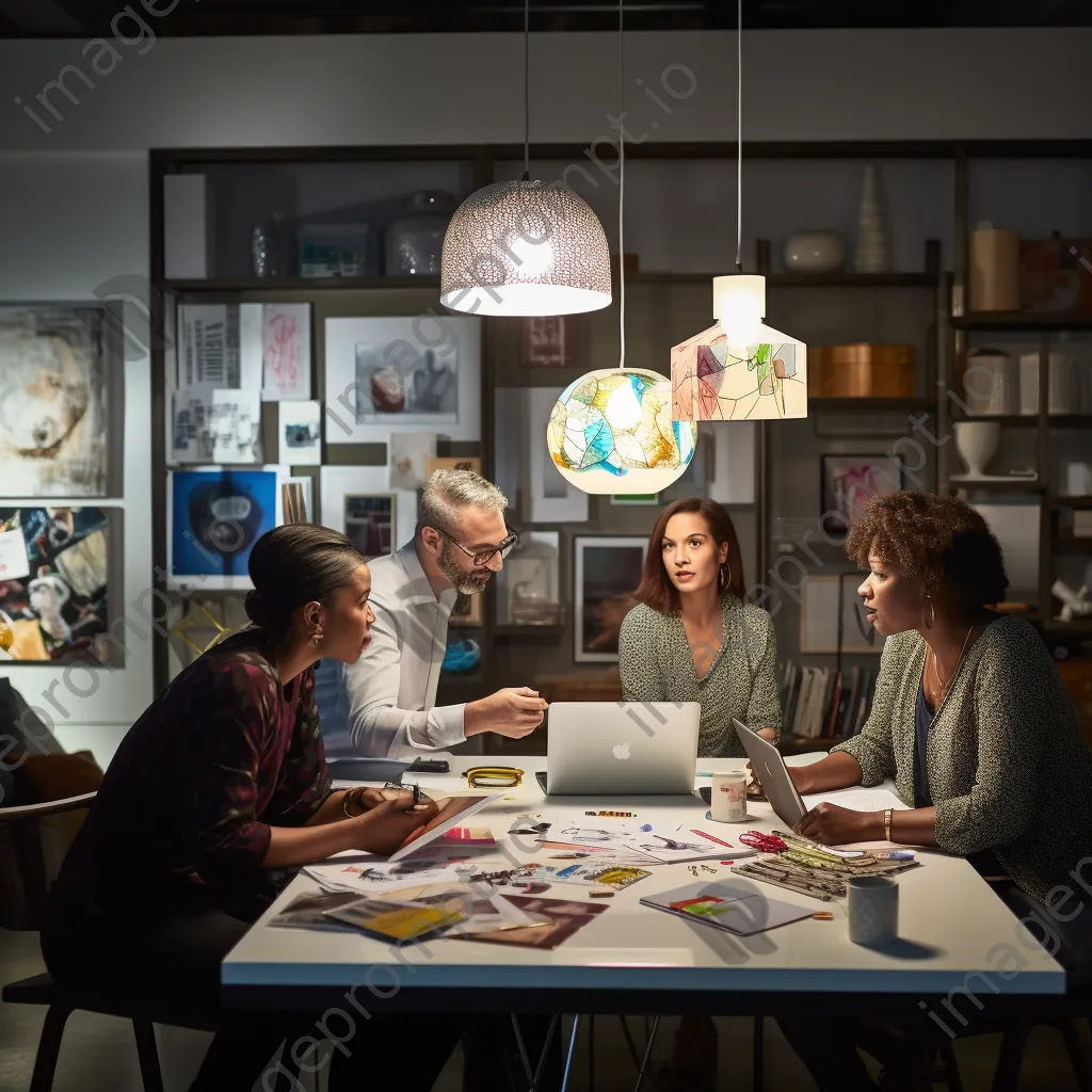 Group of professionals brainstorming in a studio with mood boards - Image 3