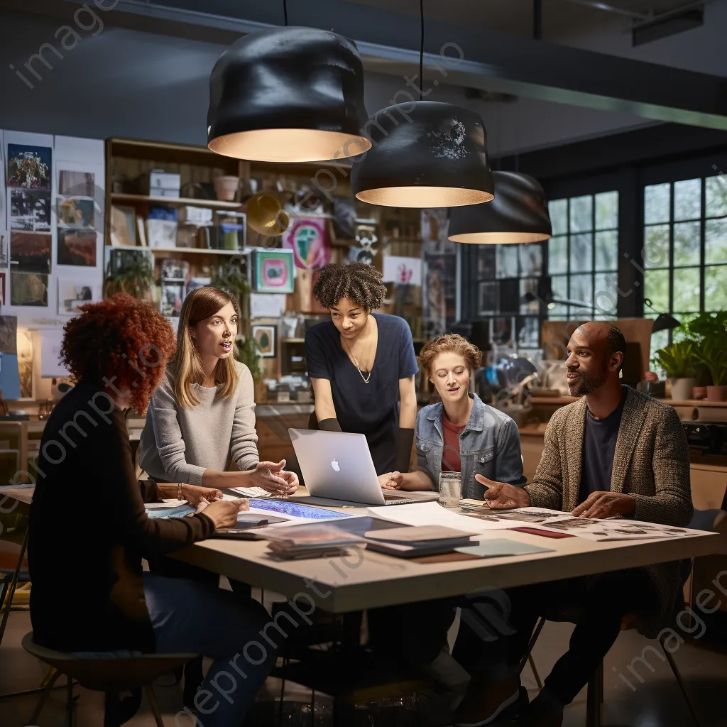 Group of professionals brainstorming in a studio with mood boards - Image 4