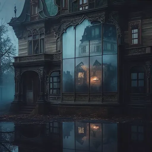 Ghostly reflection of an old mansion in misty window - Image 3