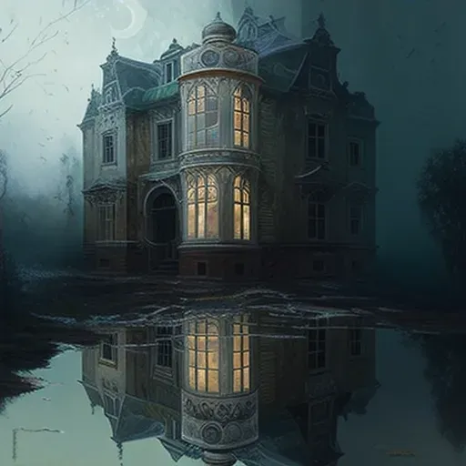 Ghostly reflection of an old mansion in misty window - Image 4