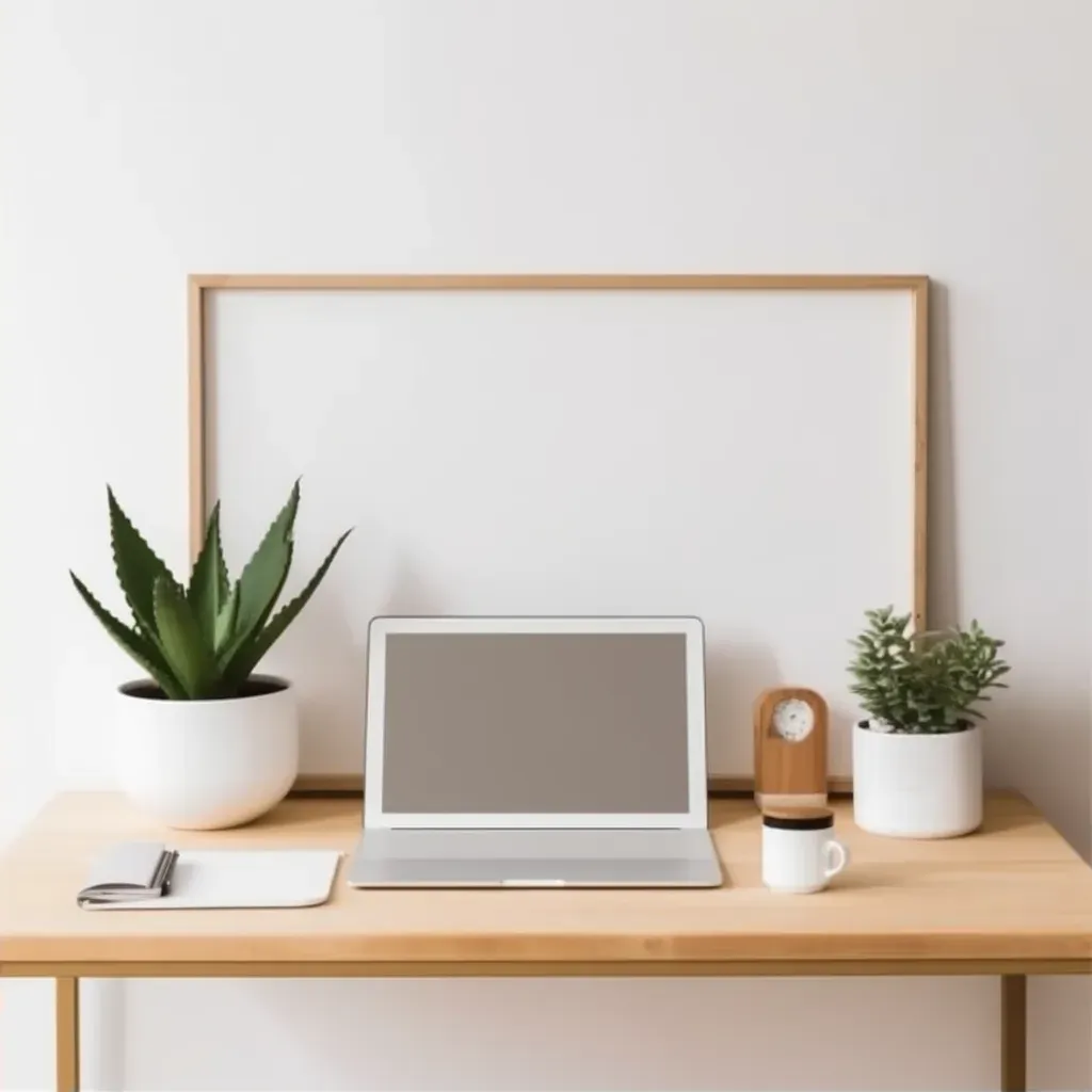 Minimalist Office Desk with Succulent Plant