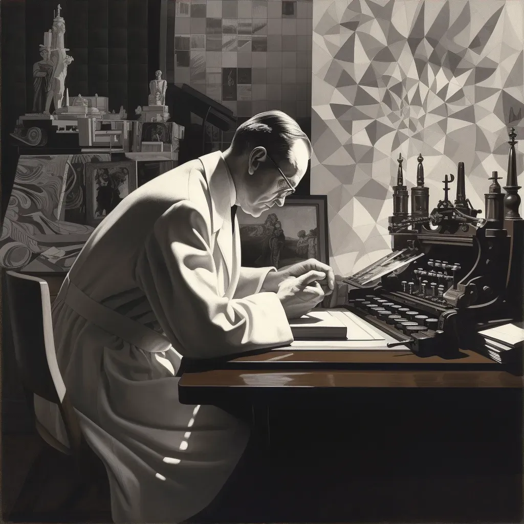 Image of praying leader amidst technology - Image 4