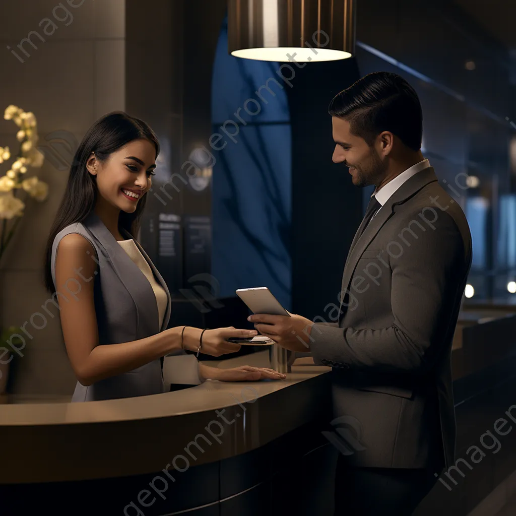 Bank teller assisting customer at a modern counter - Image 2