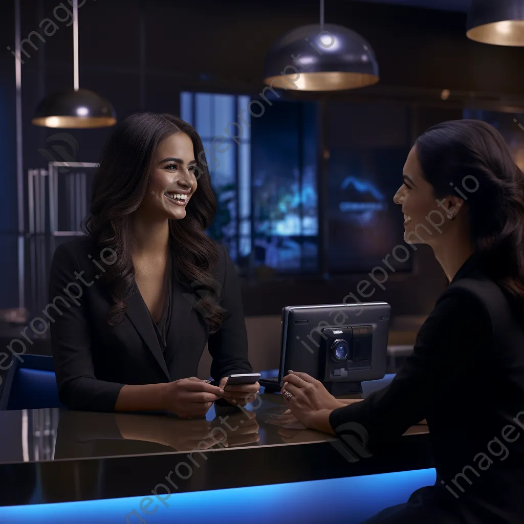 Bank teller assisting customer at a modern counter - Image 3