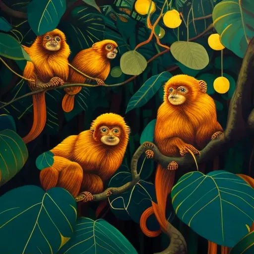 Golden Lion Tamarins in Brazilian rainforest with golden fur - Image 1