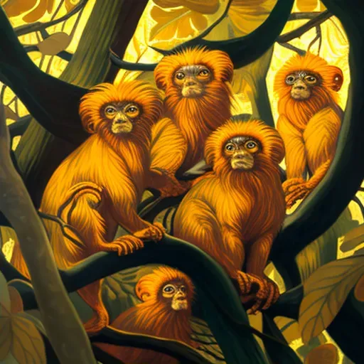 Golden Lion Tamarins in Brazilian rainforest with golden fur - Image 2