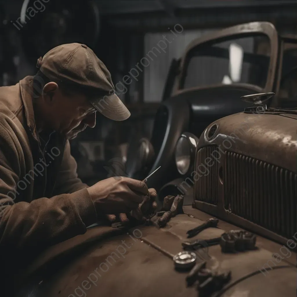 Antique car restoration workshop with skilled hands and tools - Image 3