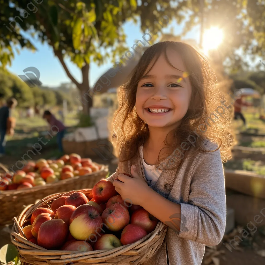 Child holding a basket of organic apples. - Image 4