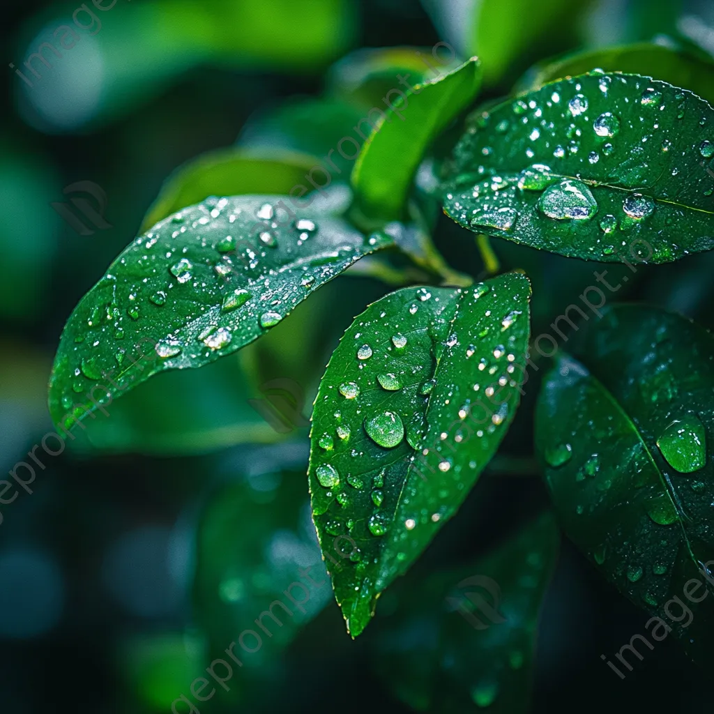 Close-up of water droplets on leaves near a natural spring - Image 1