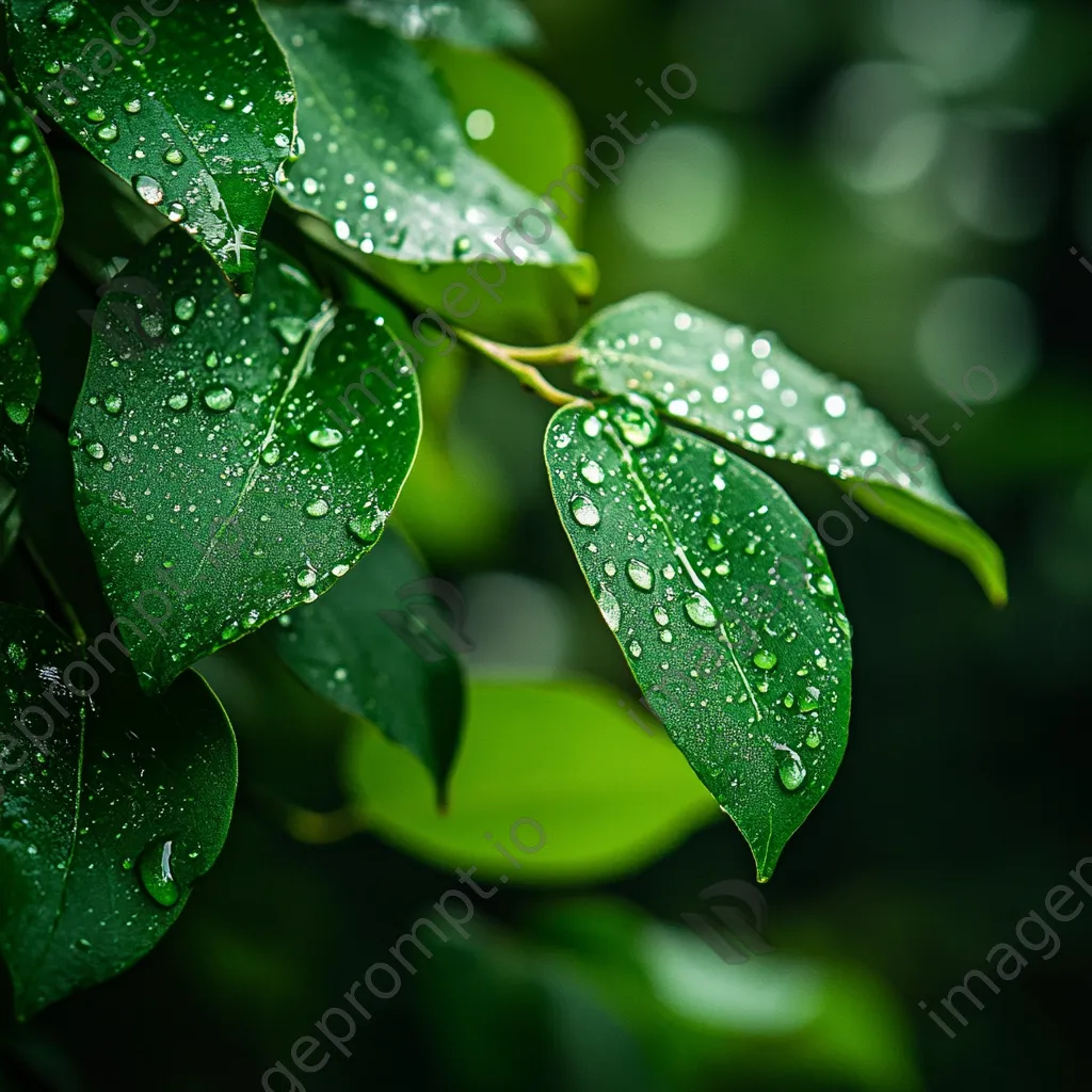 Close-up of water droplets on leaves near a natural spring - Image 2