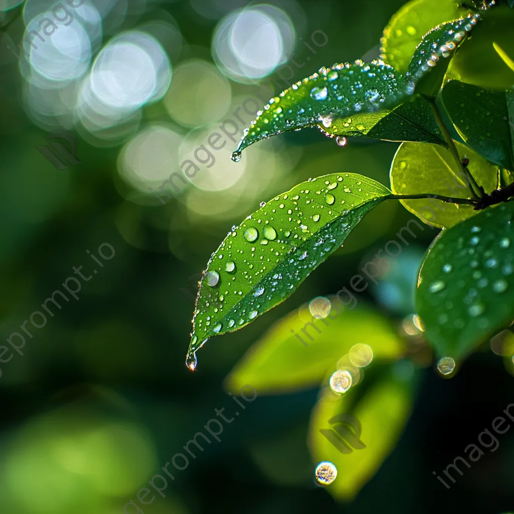 Close-up of water droplets on leaves near a natural spring - Image 3