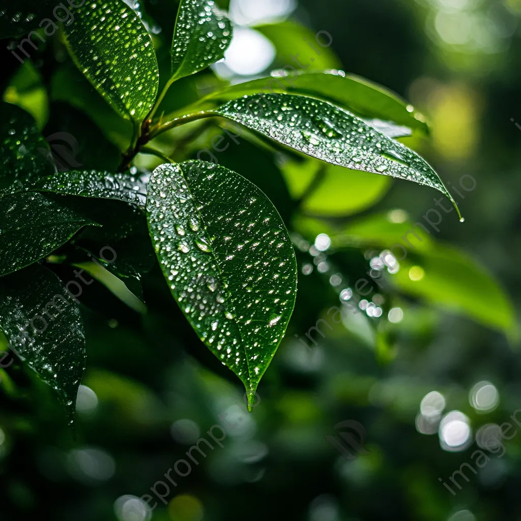 Close-up of water droplets on leaves near a natural spring - Image 4