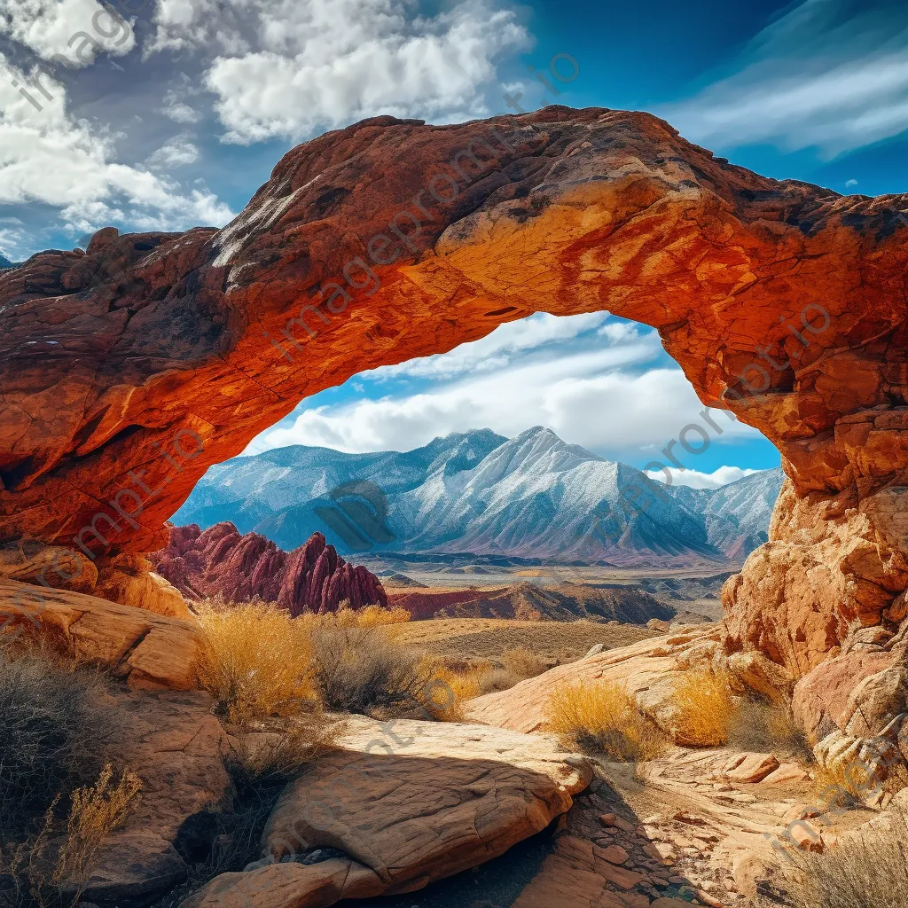 View through rock arch to mountains - Image 1