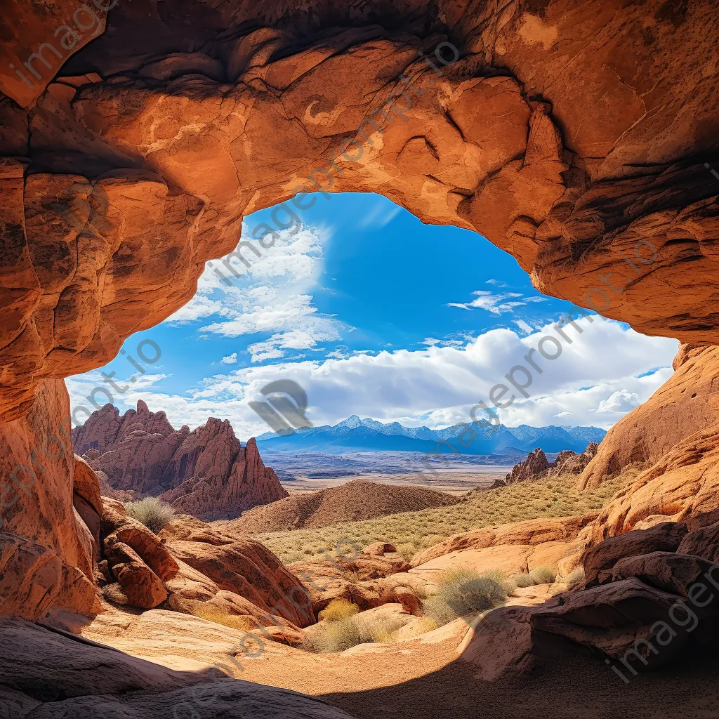 View through rock arch to mountains - Image 2