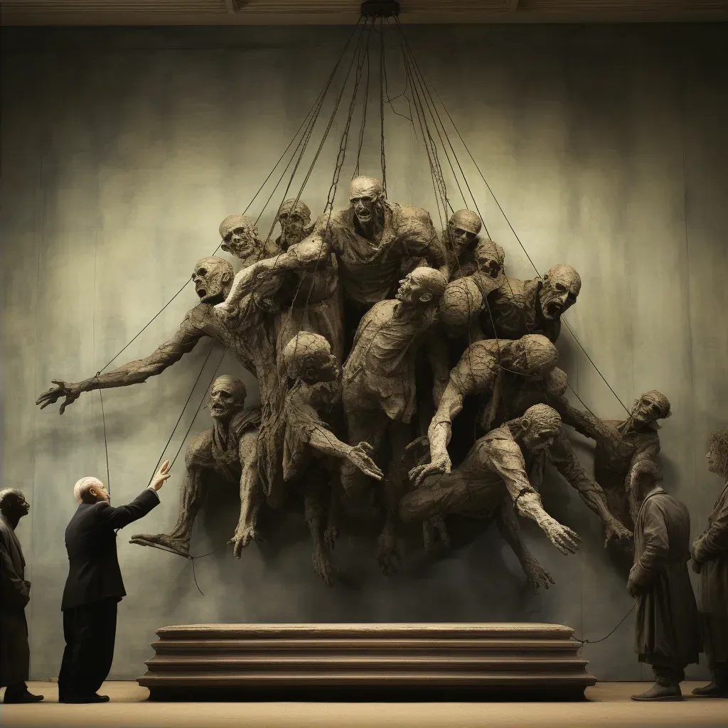 Surreal scene showing politicians controlled by unseen forces - Image 2