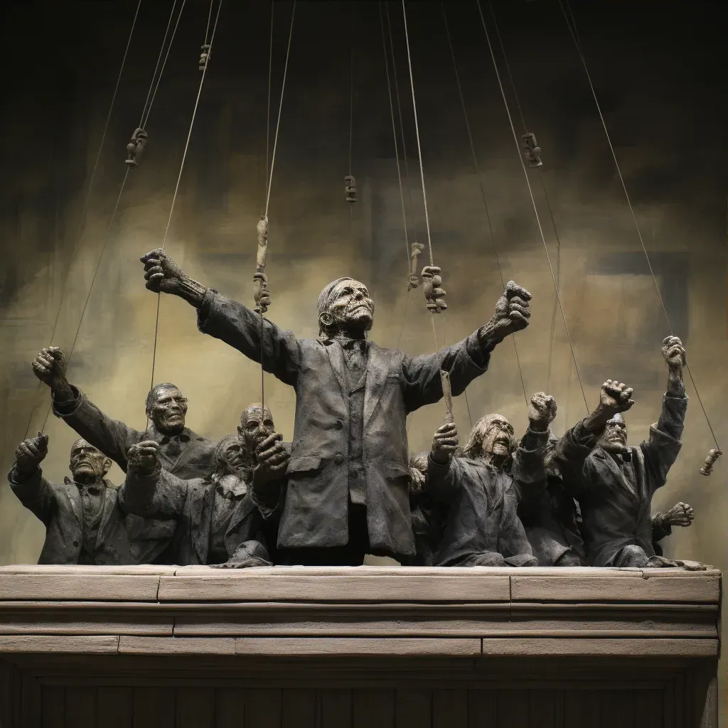 Surreal scene showing politicians controlled by unseen forces - Image 3