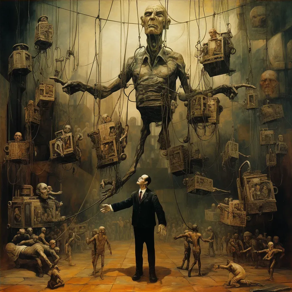 Surreal scene showing politicians controlled by unseen forces - Image 4