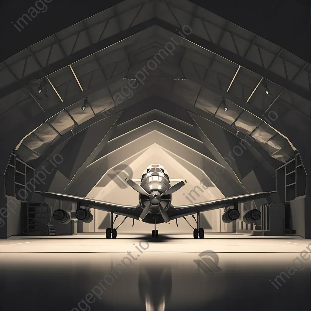 Minimalist geometric low poly depiction of an aircraft hangar - Image 1