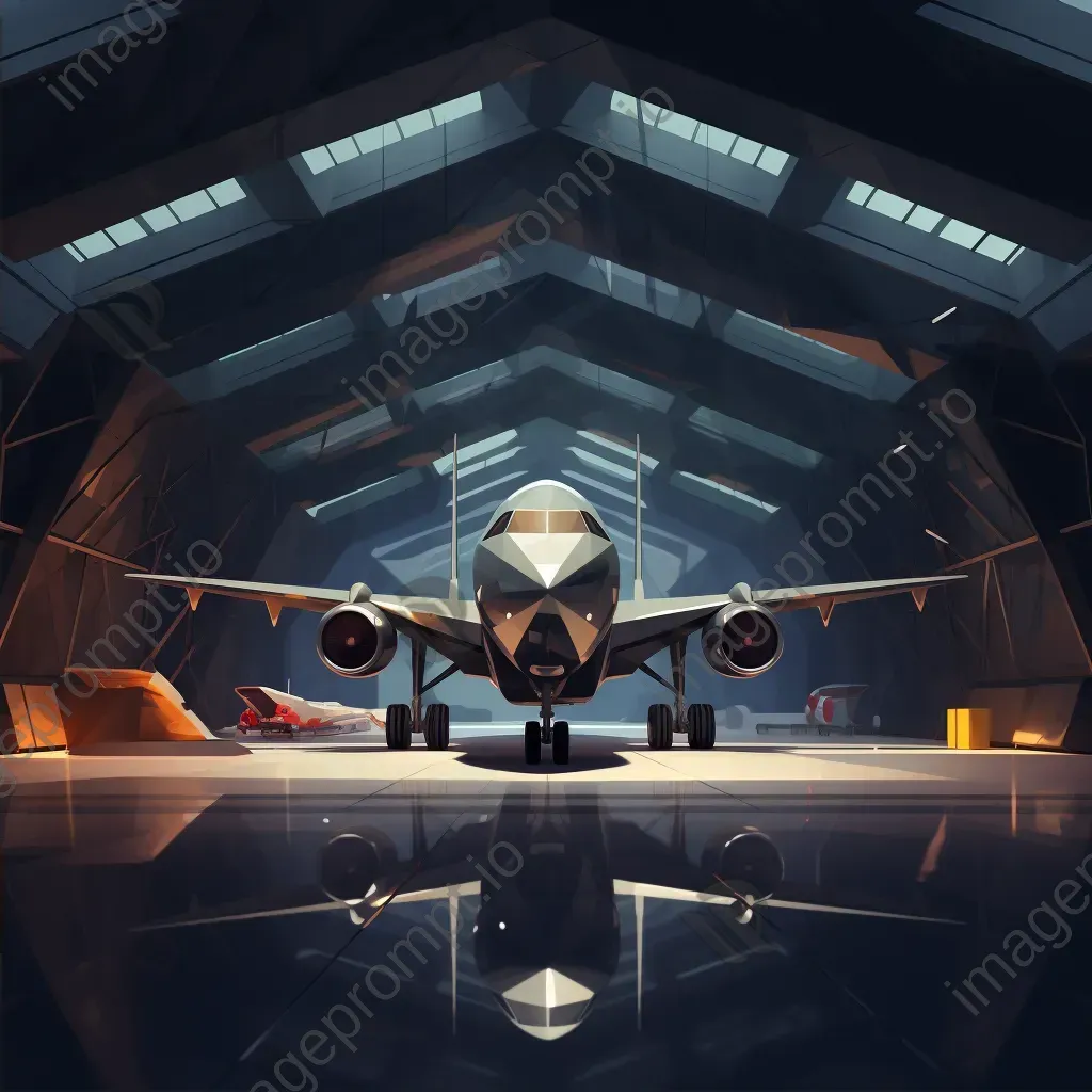 Minimalist geometric low poly depiction of an aircraft hangar - Image 2