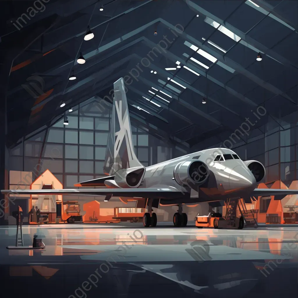 Minimalist geometric low poly depiction of an aircraft hangar - Image 3