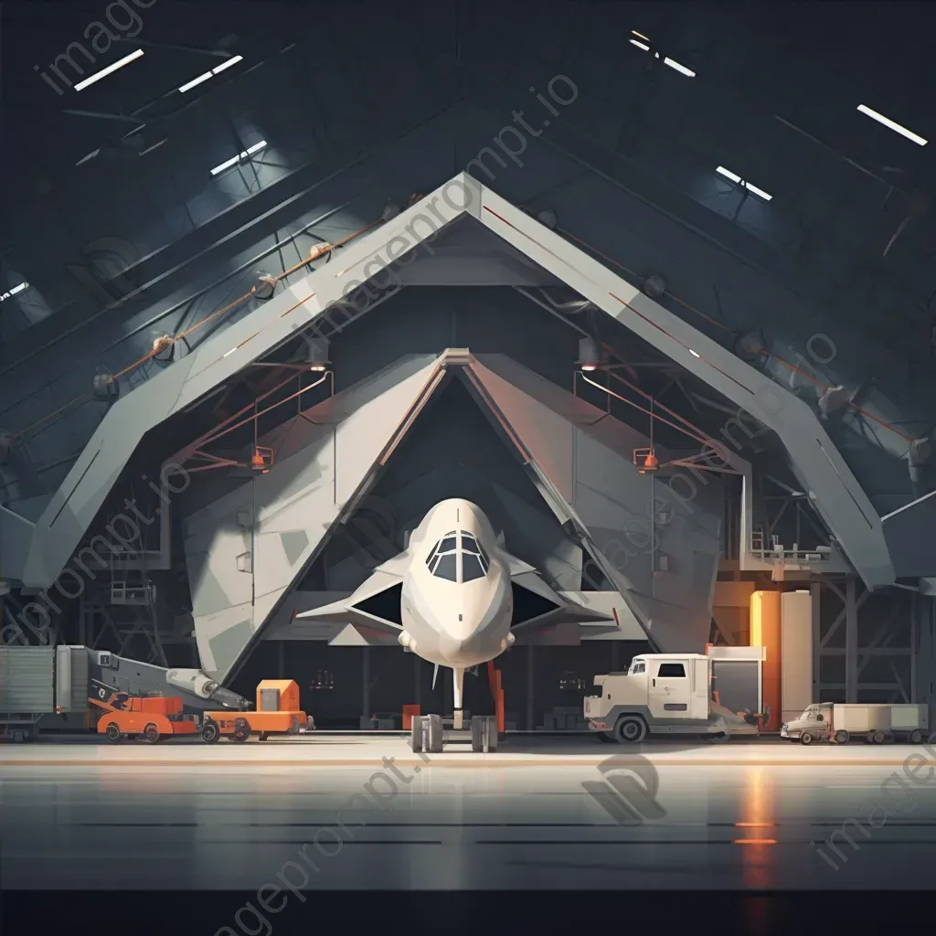 Minimalist geometric low poly depiction of an aircraft hangar - Image 4