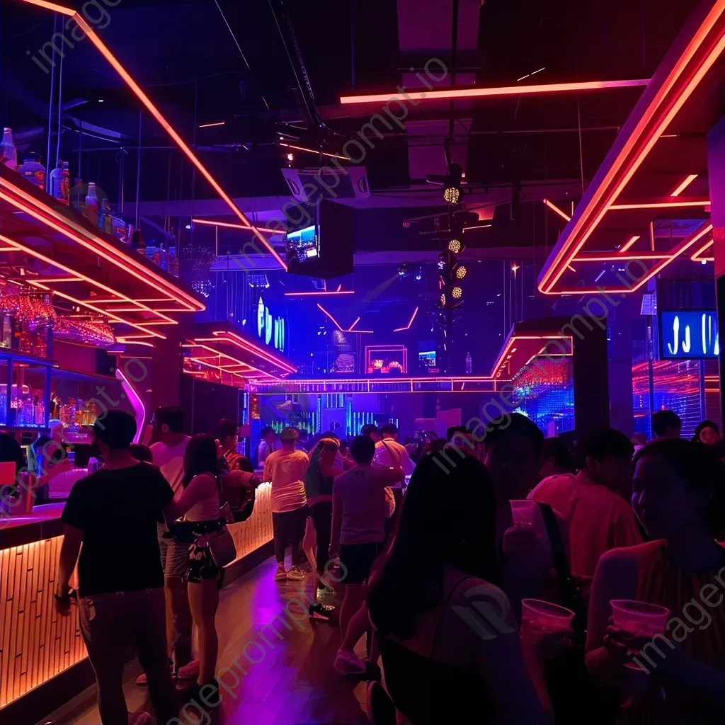 Colorful nightclub with neon lights and party people - Image 2