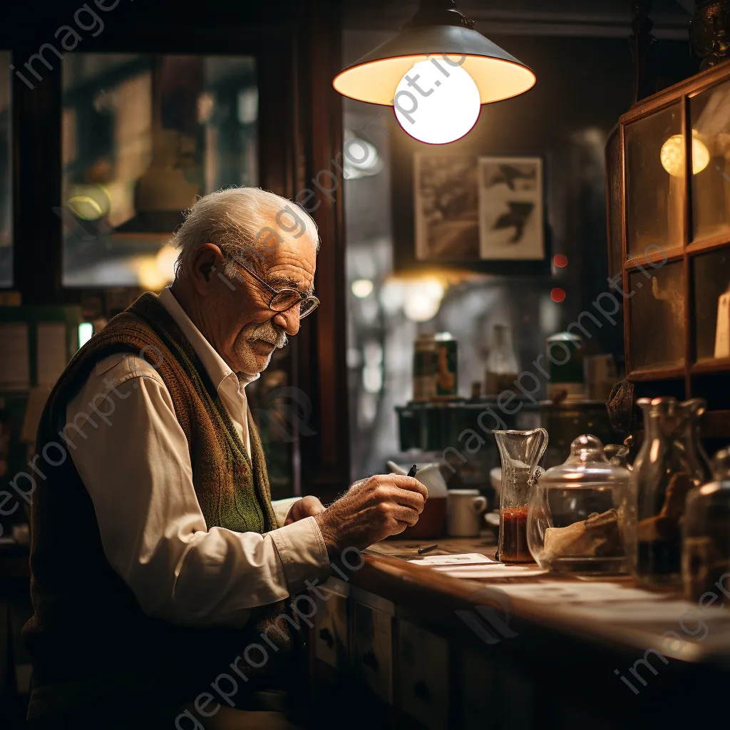 An elderly man drinking coffee in a cozy, antique café. - Image 4